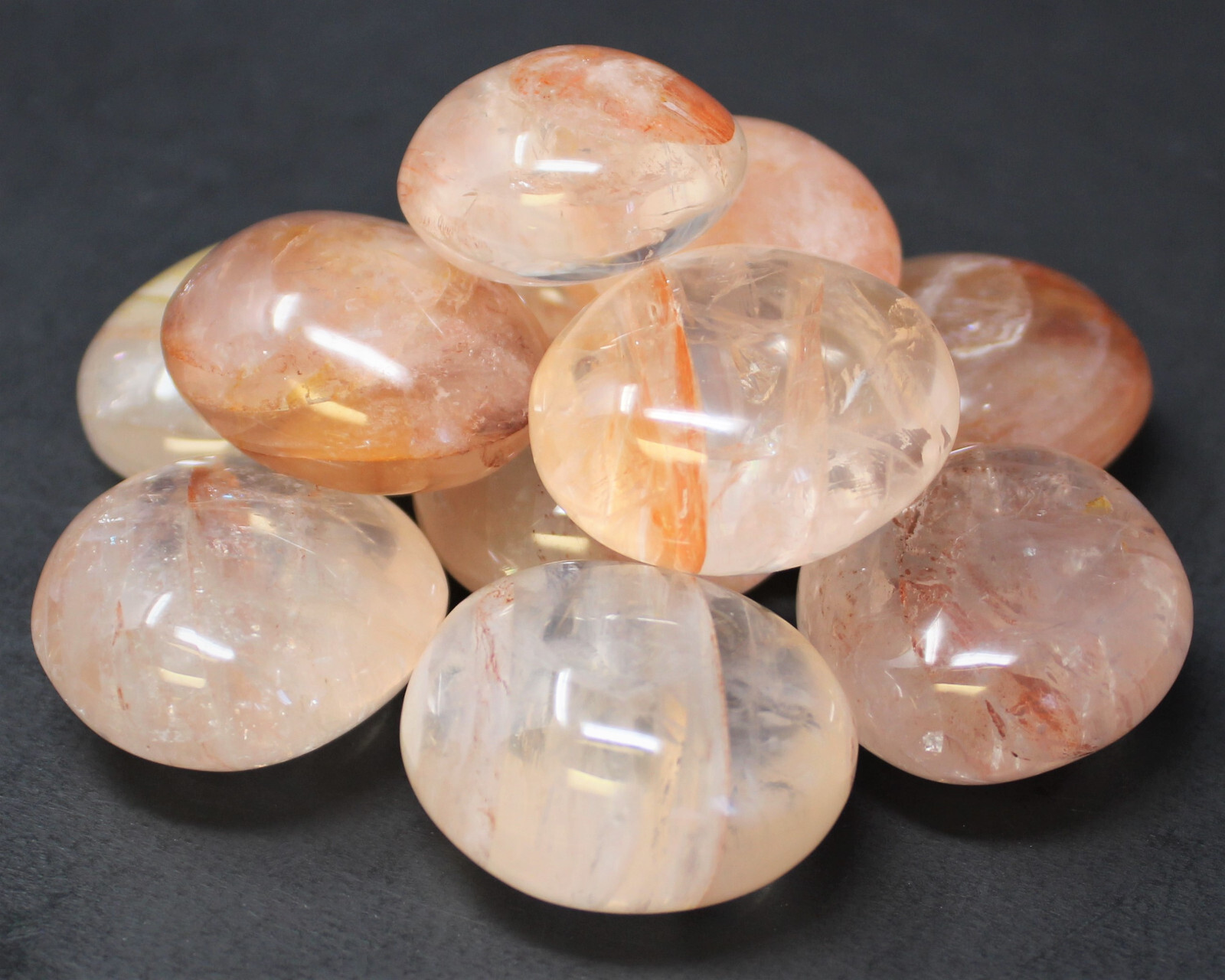 Hematoid Quartz Palm Stone: ‘A’ Grade Hamd Polished Pebbles (Fire Quartz)