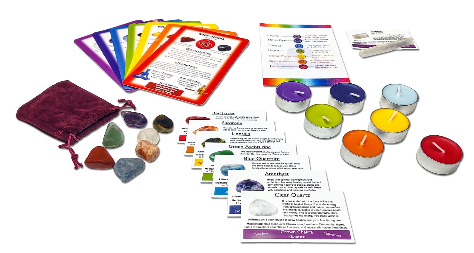 Chakra Clearing Crystal and Aromatherapy Kits with Scented Candles, Crystals