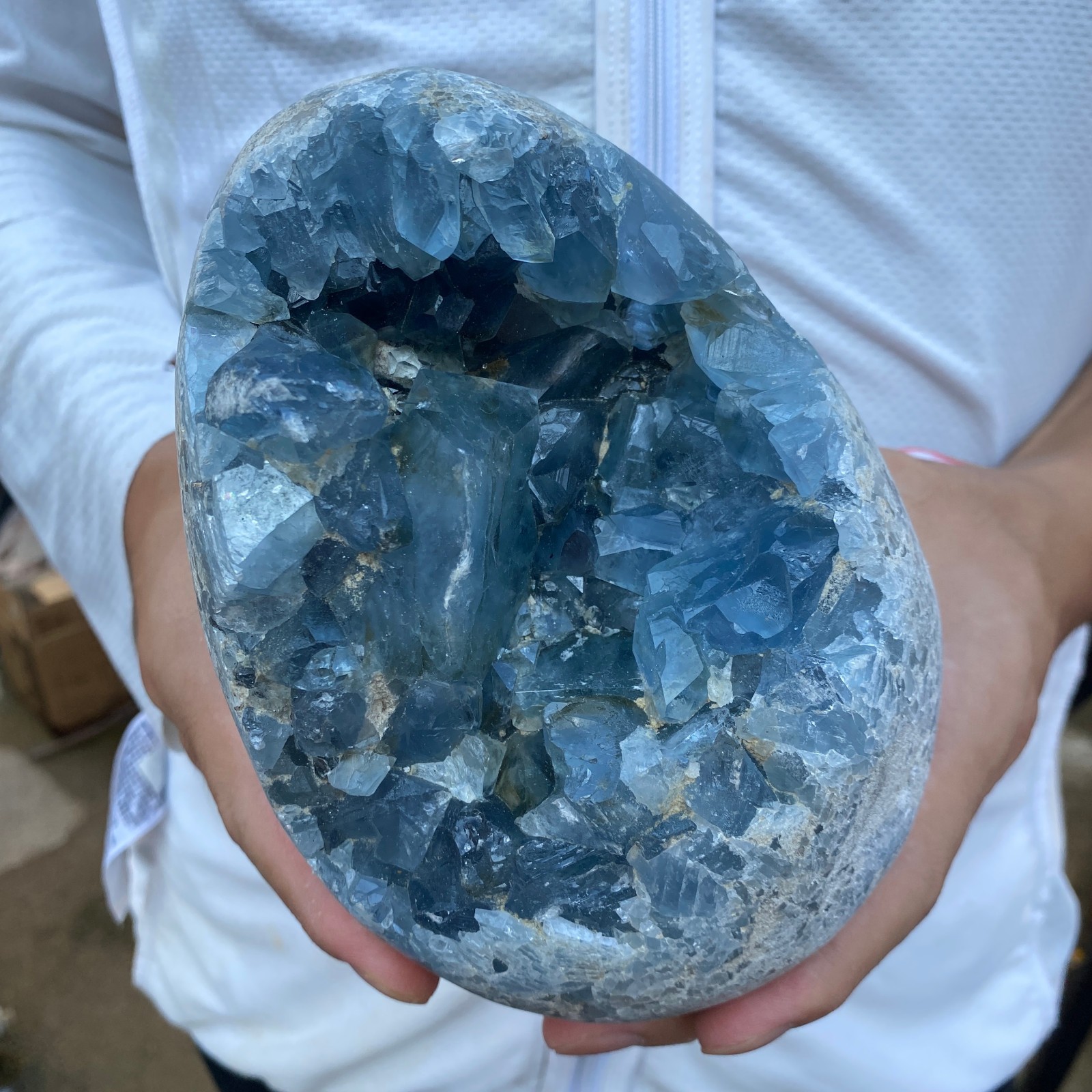 7.3lb Natural Blue Celestite Crystal Geode Quartz Cluster Mineral Specimen