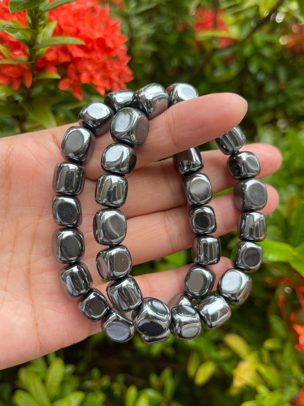Grade A++ Hematite Tumbled Bracelet 8mm, Genuine Hematite Nugget Bracelet
