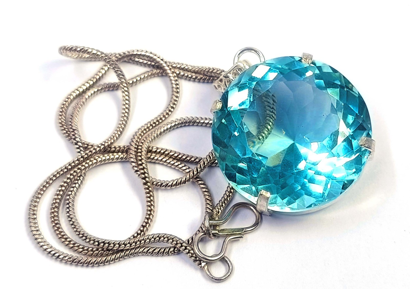 84.80CT Natural Blue Aquamarine Round Shape Pendant 925 Sterling Silver IGL 6FHH