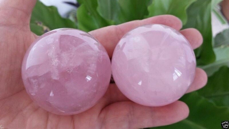 2 Pcs 38-44mm Natural Rose Quartz Crystal Sphere Ball Heal