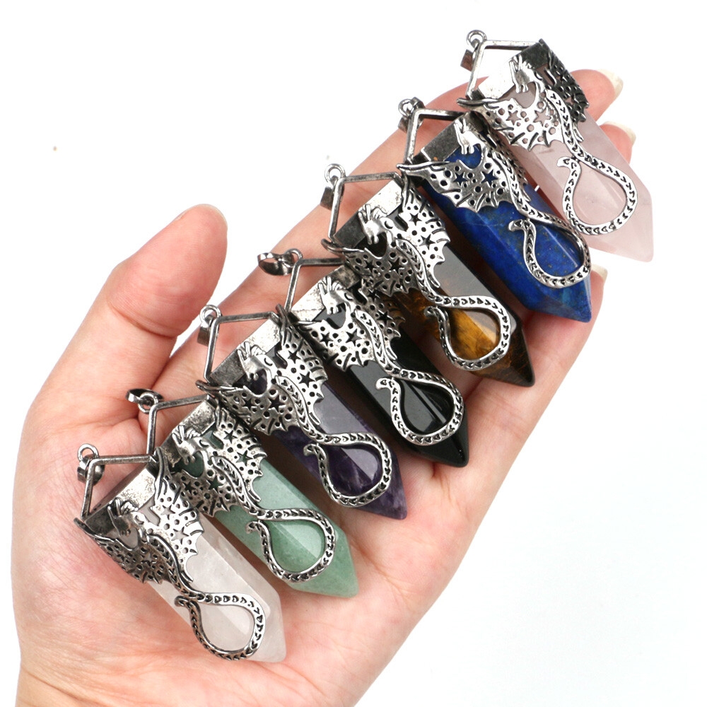 1pc Chakra Crystal Wyvern Wivern Pendants Pterosaur Amulet Quartz Reiki Healing