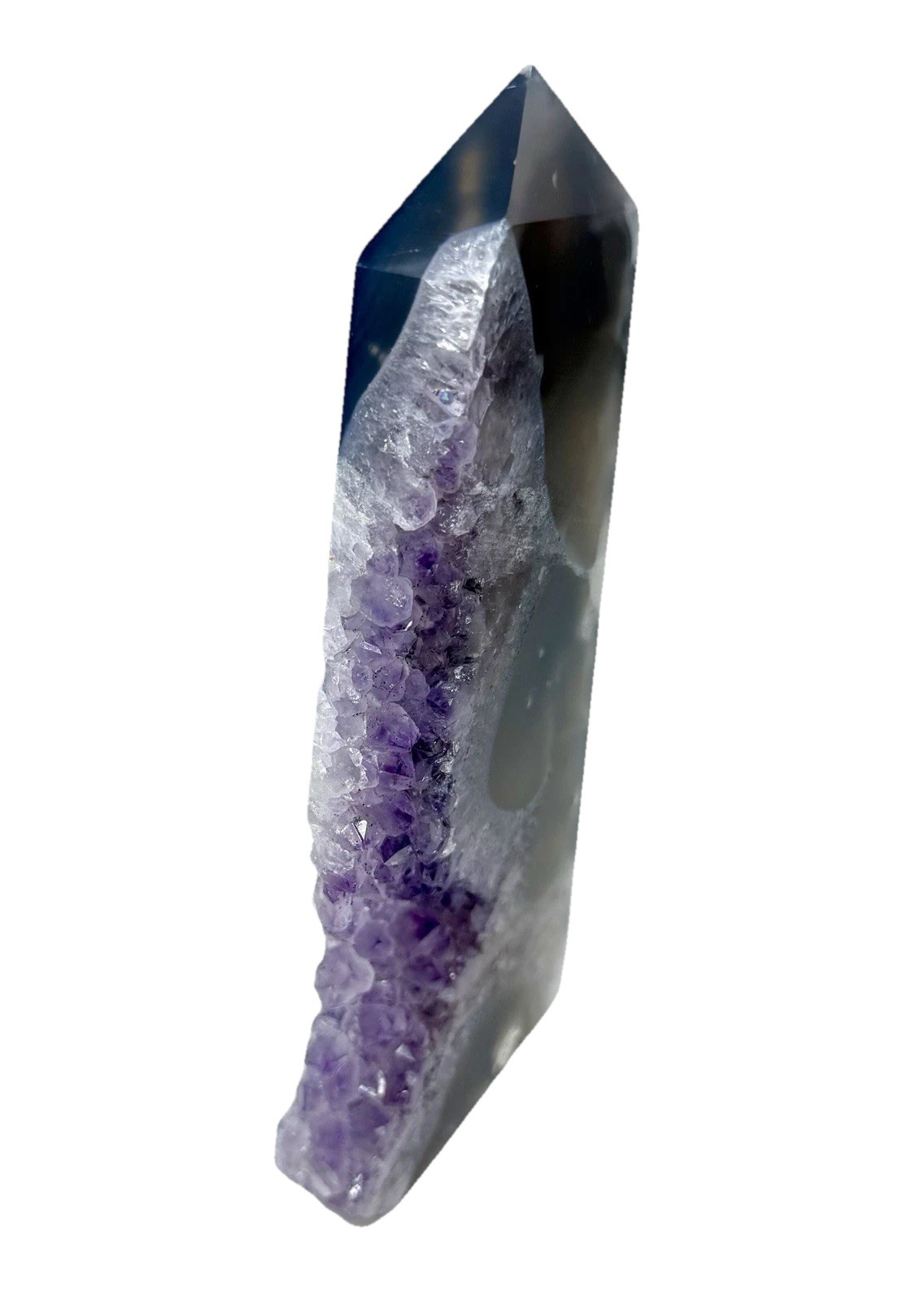 6” Pretty Polished Agate Tower With Purple Amethyst Cluster Free Standing