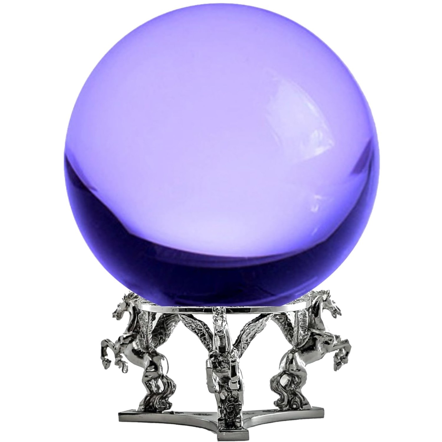Purple Crystal Ball with Silver Pegasus Stand – 5 inch