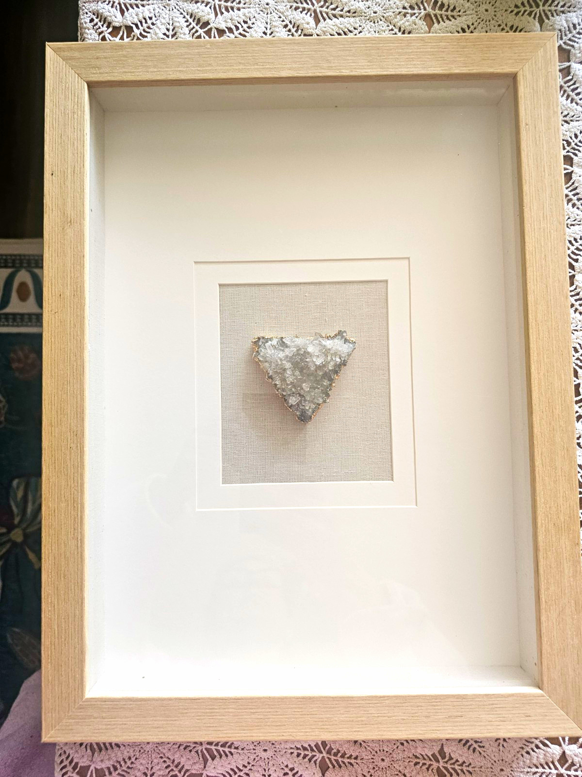 Framed Heart-Shaped Crystal Cluster Specimen in Display Frame