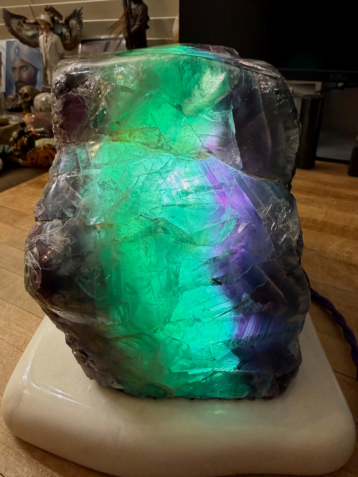 Fluorite Crystal Gemstone Multi Colored Natural Geode Table Lamp Specimen 007