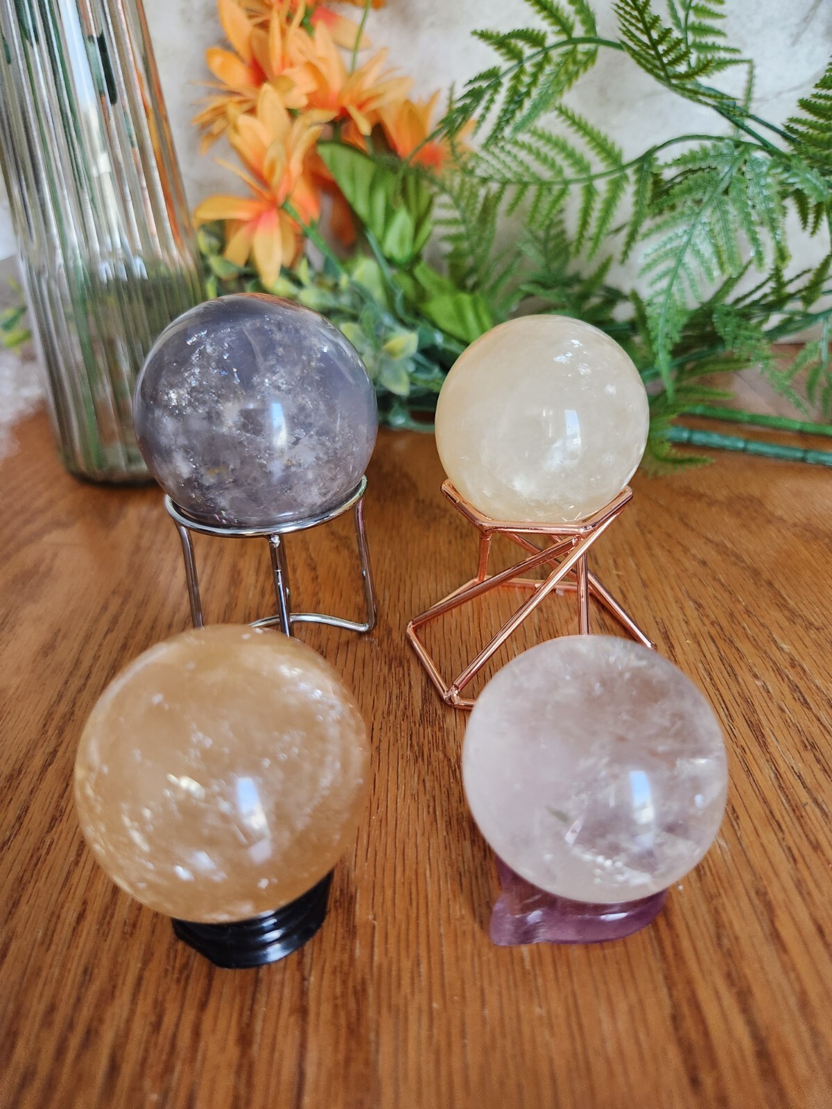 Sphere Bundle – Flashy Citrine (2), Flashy Clear Quartz, and Lavender Quartz