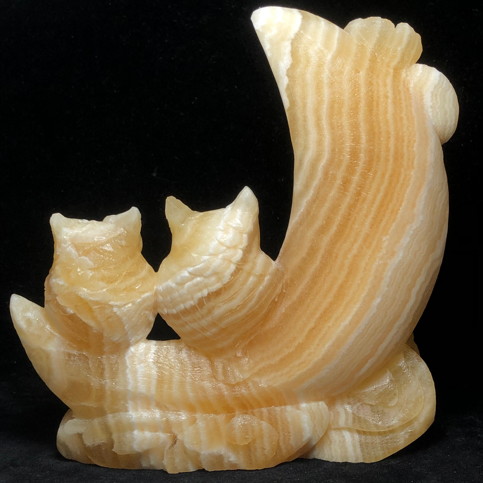 Natural quartz crystal cluster mineral specimen calcite hand-carved moon owl.