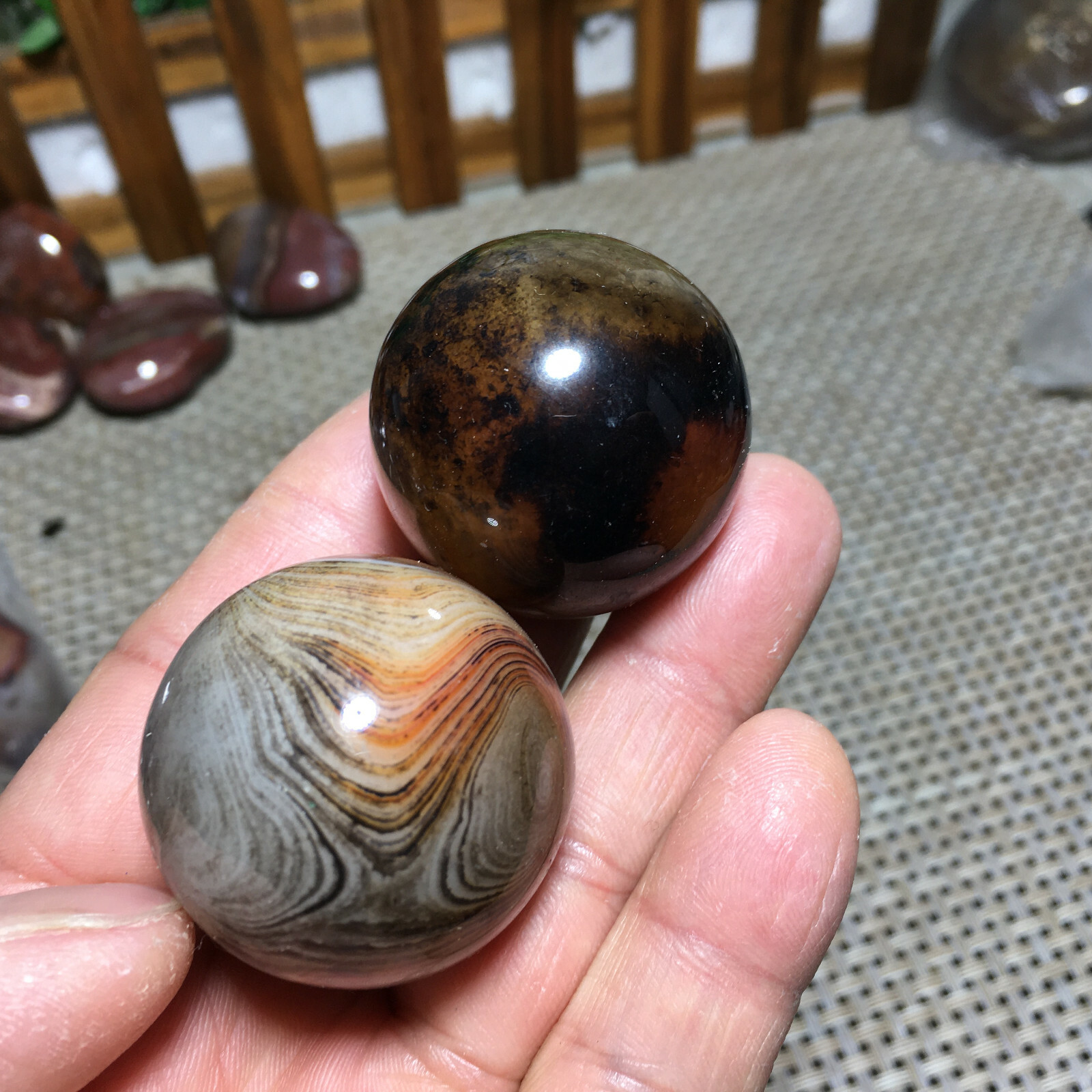 114g 2PC Natural Silk Agate Polished Sphere Ball Madagascar 9610