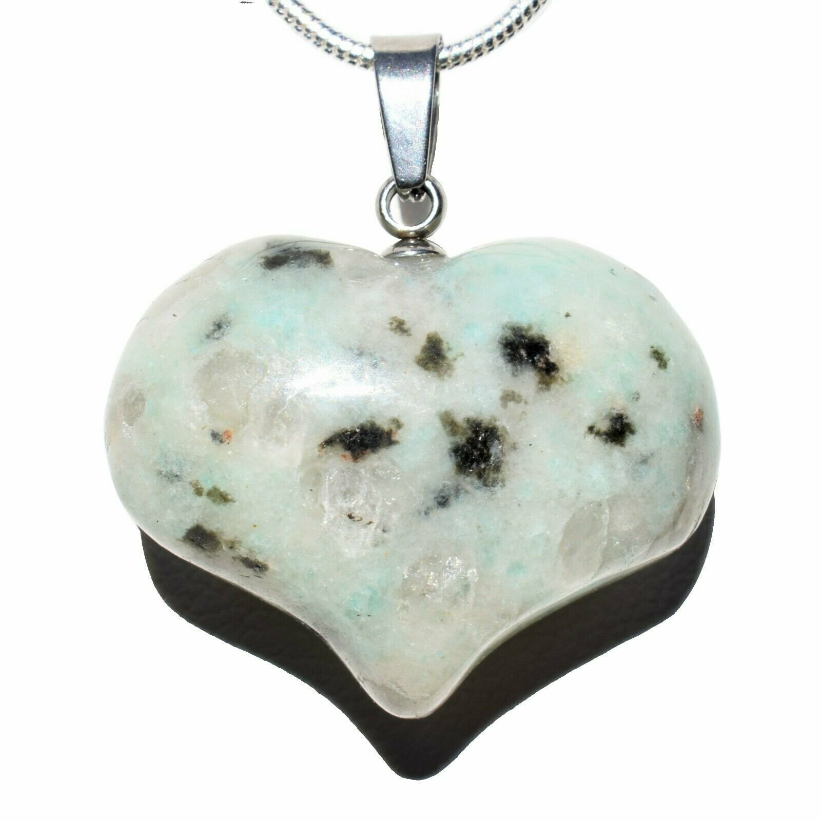 Selenite Charged Natural Puffy Heart Crystal Pendant + 20″ Stainless Steel Chain