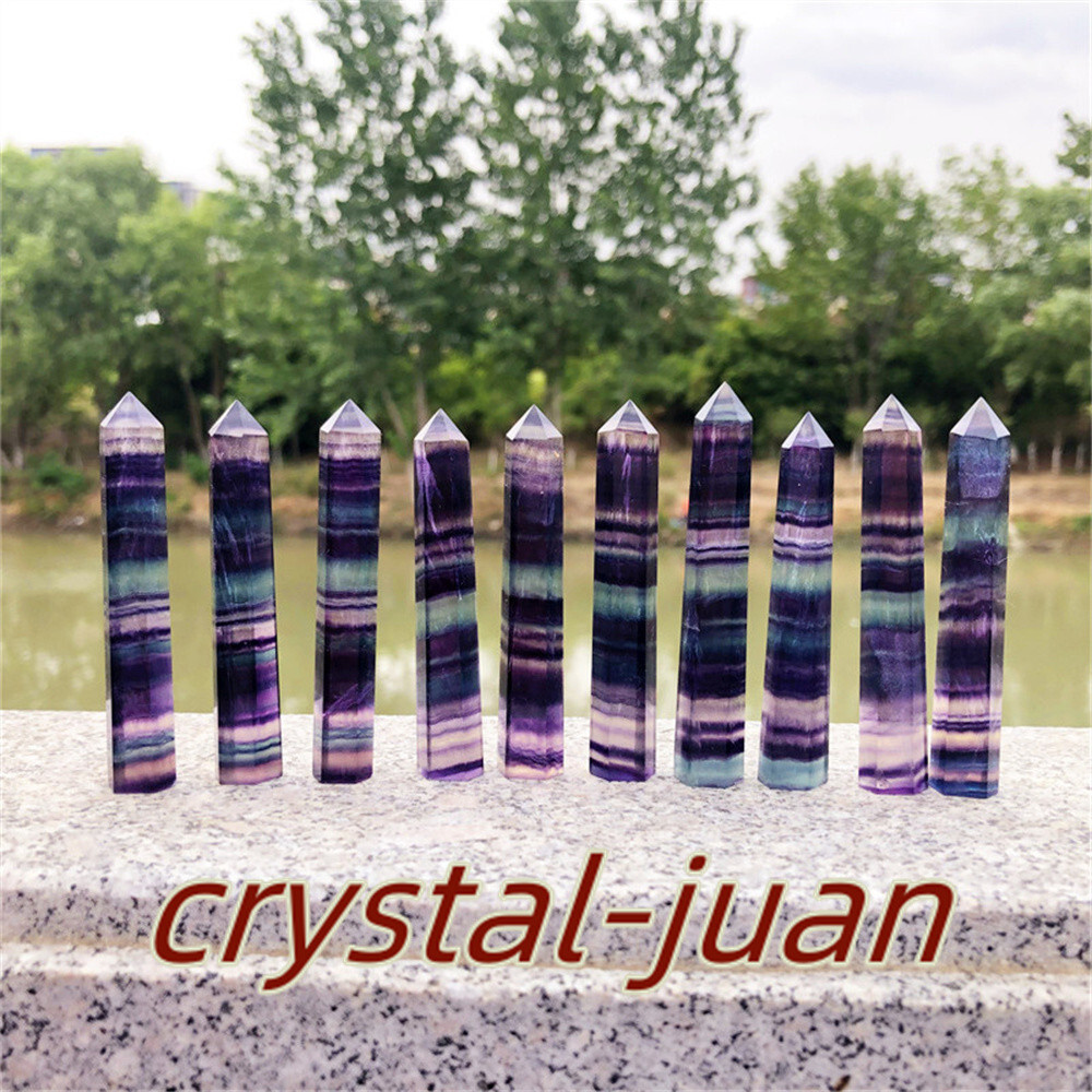 10pcs Natural Rainbow Fluorite Obelisk Crystal Crystal Tower Wand Point