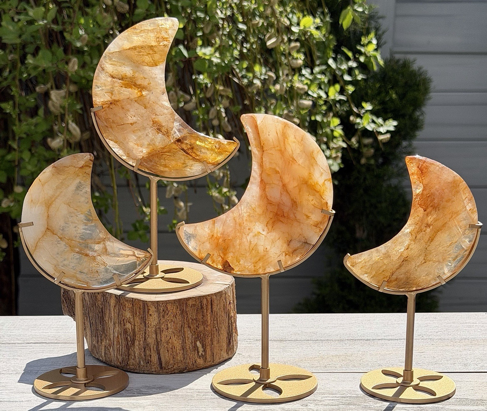 Wholesale Lot 3-4 Pcs Natural Golden Healer Quartz Moon W/ stand Healing