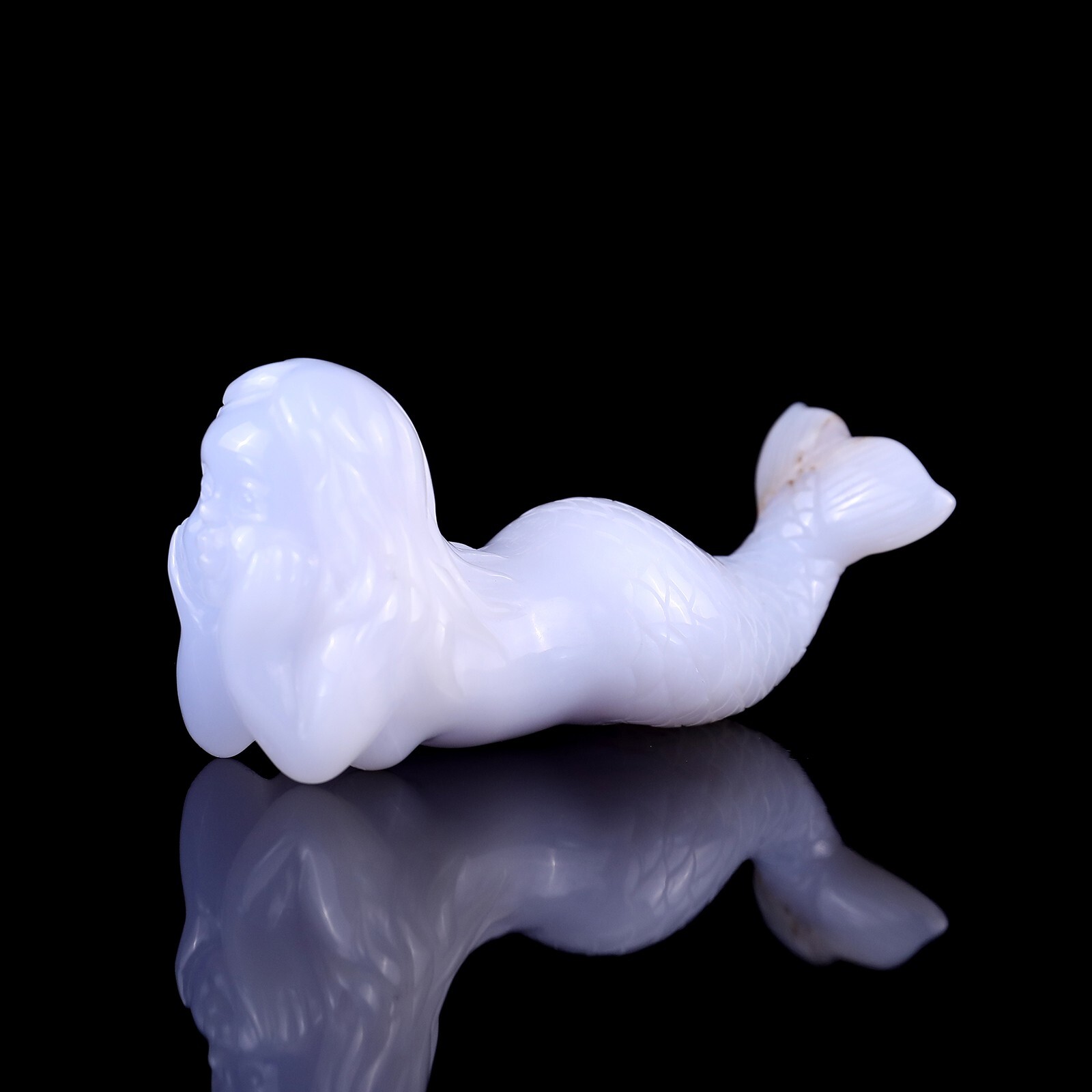 3.9″ Blue Chalcedony Hand Carved Mermaid Sculpture Crystal Healing Carving Decor