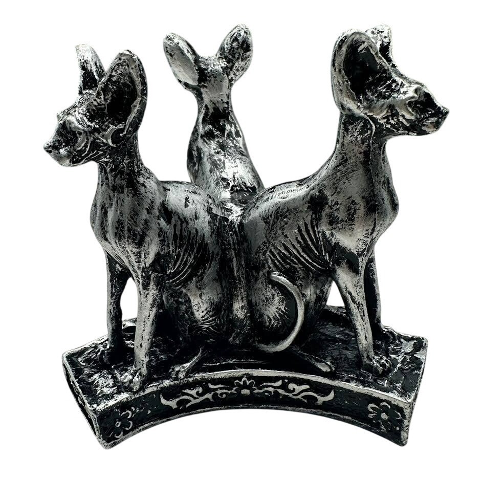 Silver Sphynx Cat Sphere Stand Gothic Crystal Ball Holder Altar Decor