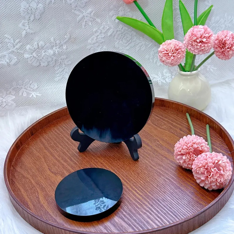 Obsidian Scrying Mirror – Hand Polished 3.3″ Black Mirror for Divination, Energy
