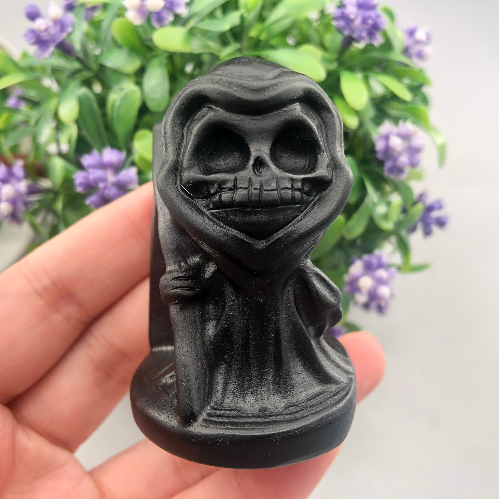 1pc Natural Obsidian Quartz Hand Caved Ghost Skull Crystal Reiki healing gift