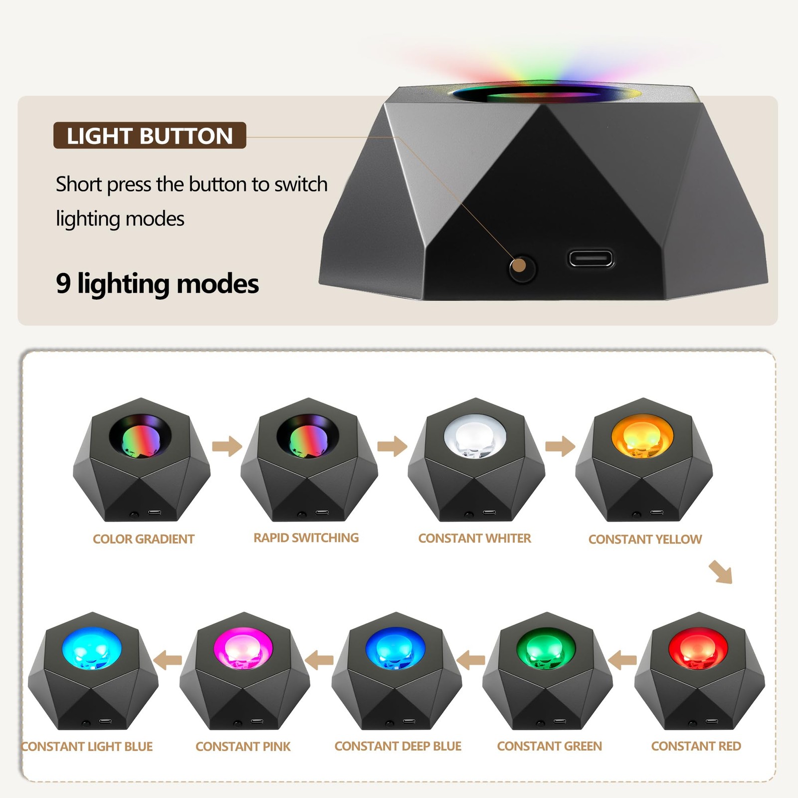 LED Light Base for Crystal Ball Rotating Display Stand Glass Art Black