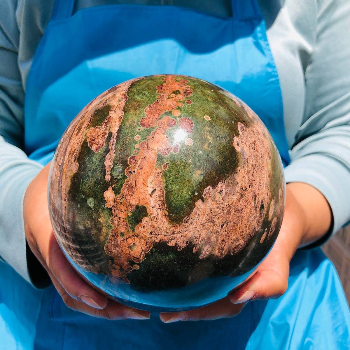 6.31LB Natural Cherry Blossom Agate Crystal Sphere Floral Healing Gem Stone 4847