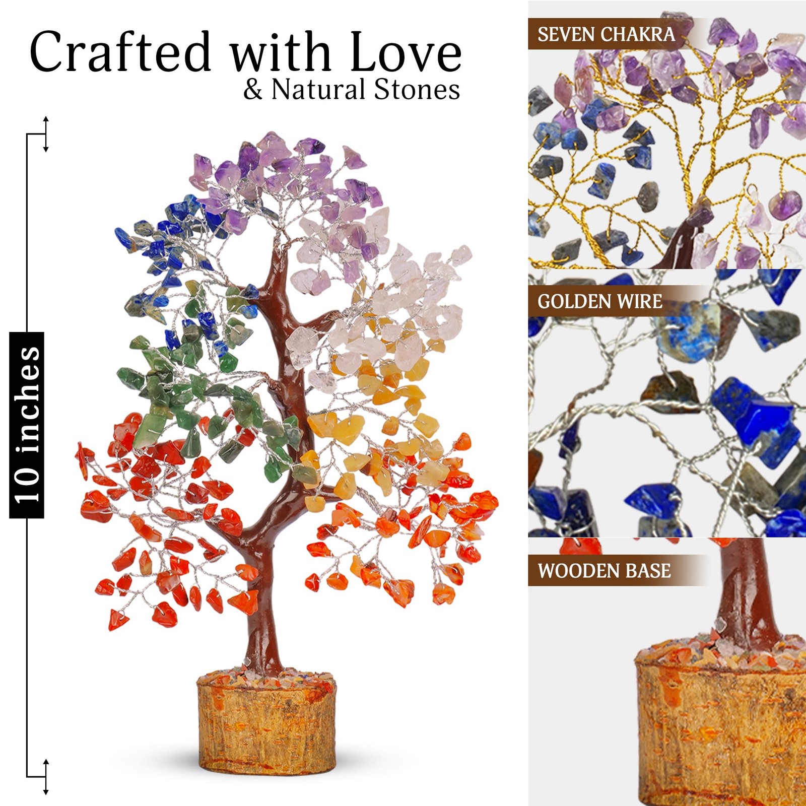 10 Inch Seven Chakra Crystal Money Tree Feng Shui Desk Decor Natural Stones