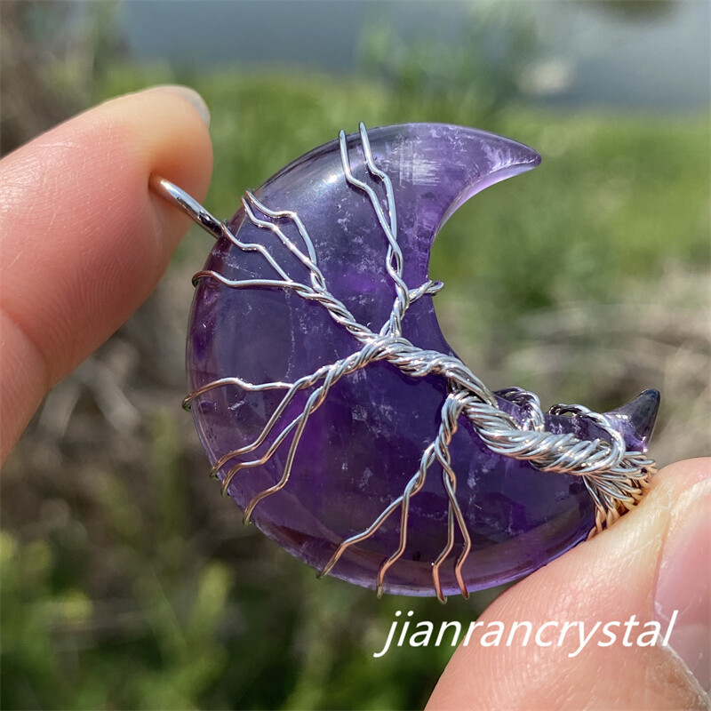 1pc Natural Amethyst Quartz Hand Carved Moon Quartz Crystal Skull Reiki Healing