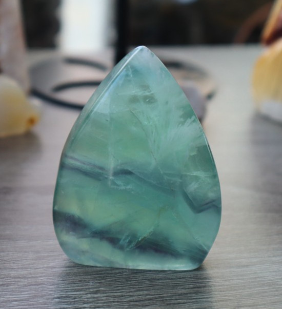 FLUORITE TEARDROP FREEFORM 2.28 INCHES TALL/ 89.3 GRAMS