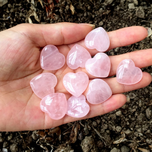 Natural Pink Rose Quartz Crystal Carved Heart Shaped Healing Love Gemstone