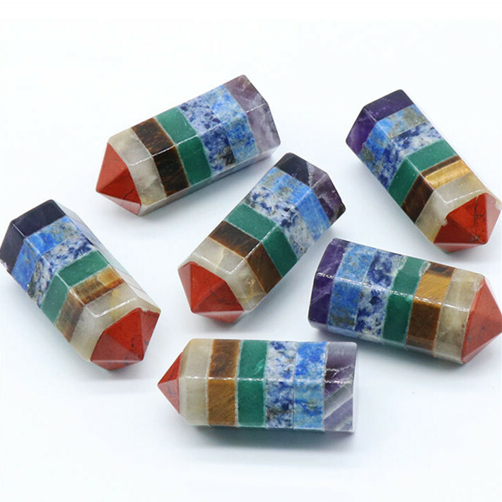 Natural Seven Chakra Stone Carving Healing Meditation Hexagonal Column Ornament