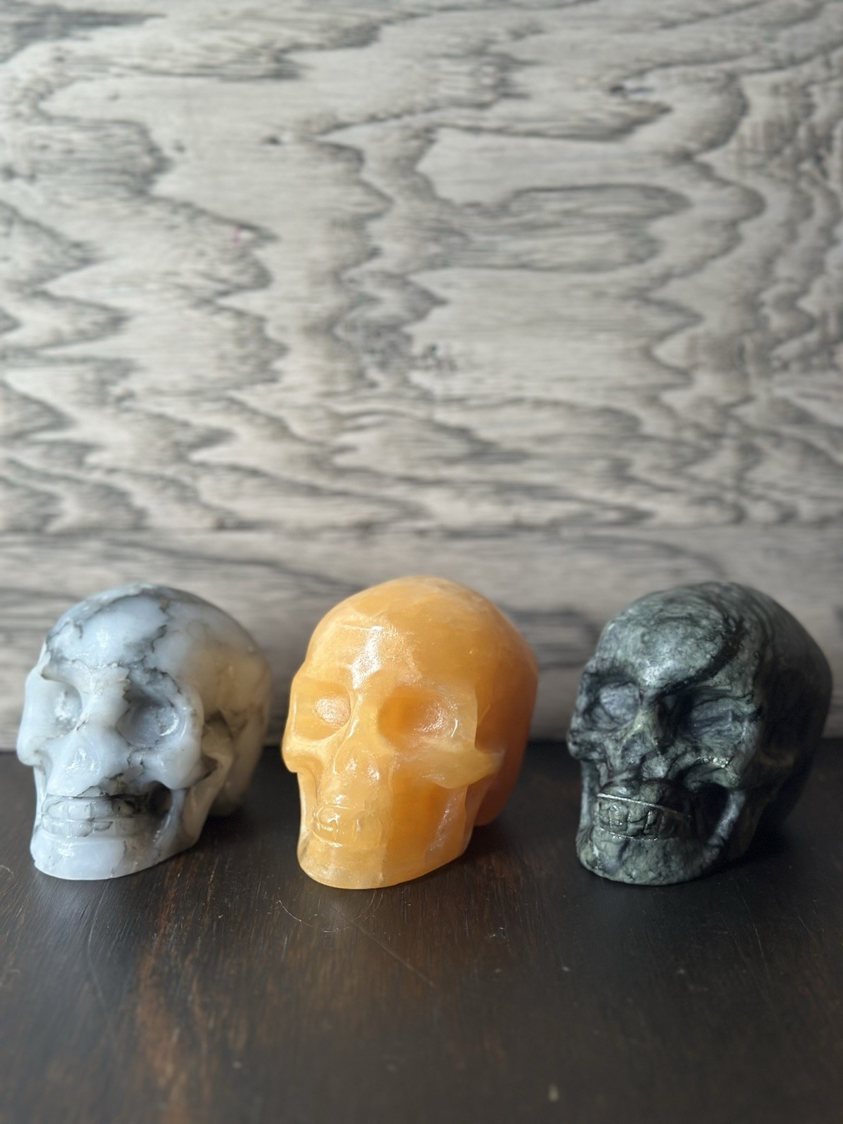 Mixed Crystal Skull Lot 3pcs | Picasso Jasper, Orange Calcite & Black Network |