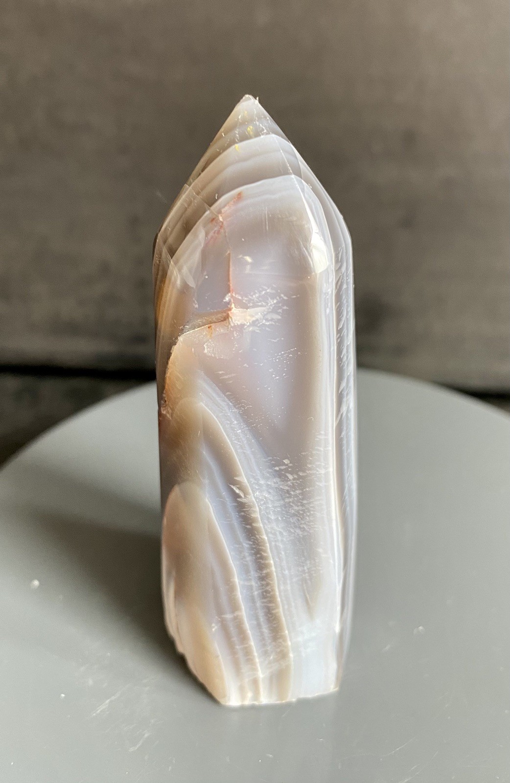 Crystal Orca Agate Tower Heal Meditate Black White Pattern Whale 82g 7.8cm H