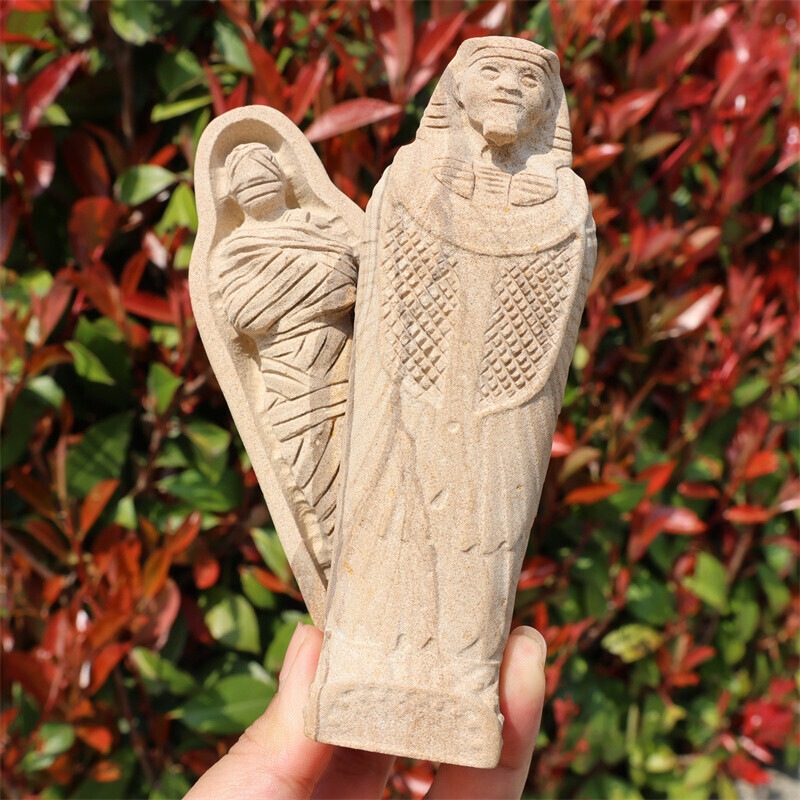 5.5″Hand Carved Picture Stone Coffin Natural Reiki Crystal souvenir Heal gift 1x