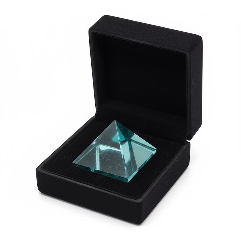 Lab Certified Sky Blue Glass Pyramid 160–180g Handmade Healing Crystal Sculpture