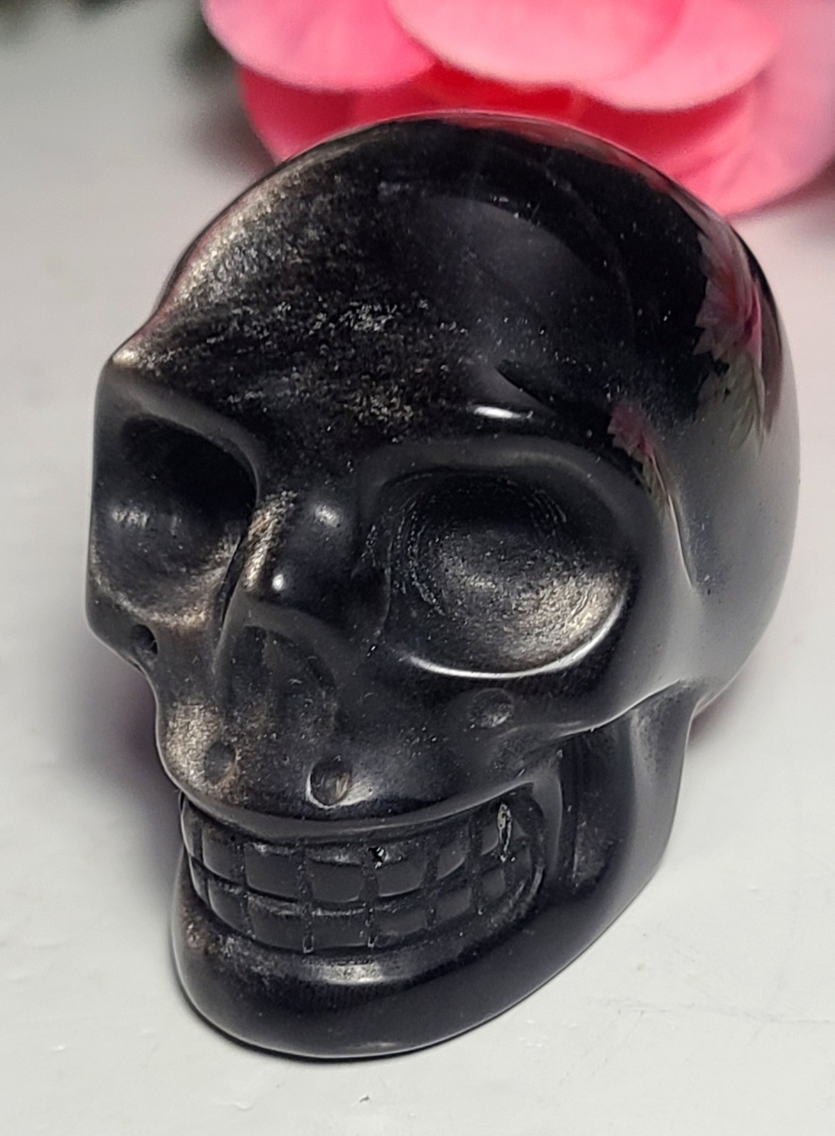 2.2″ 150g Gorgeous AA++ Silver Sheen Obsidian Skull Head Stone Crystal Reiki