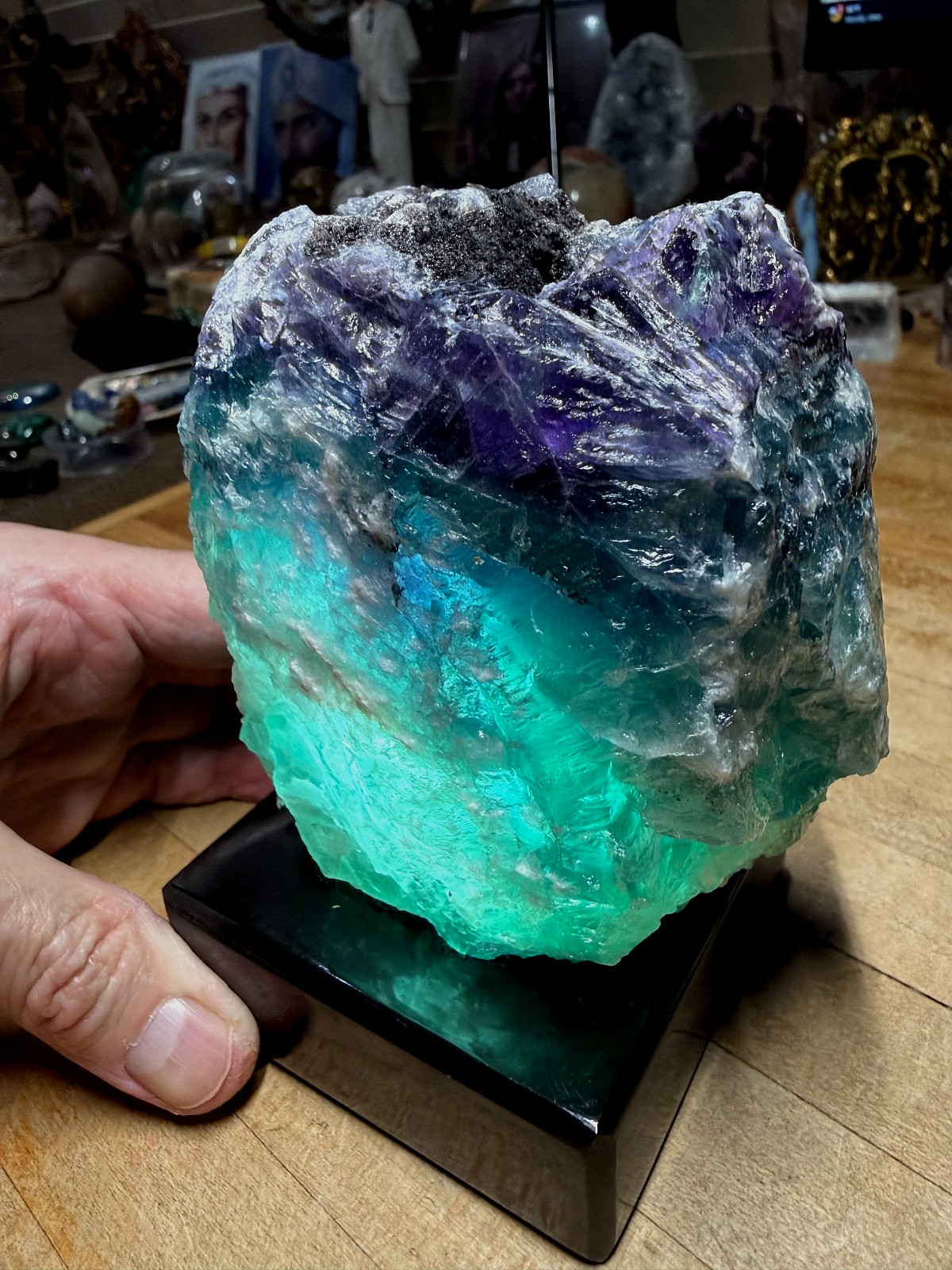 Fluorite Crystal Gemstone Multi Colored Natural Geode Table Lamp Specimen 102