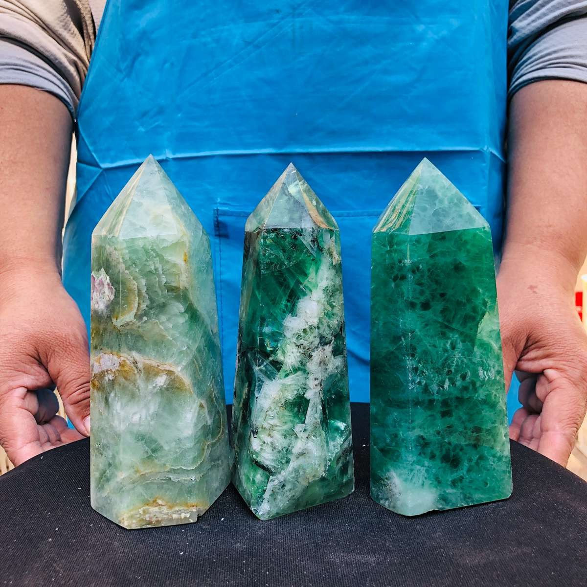 5.25LB 3pc Natural fluorite quartz obelisk crystal tower point healing decor
