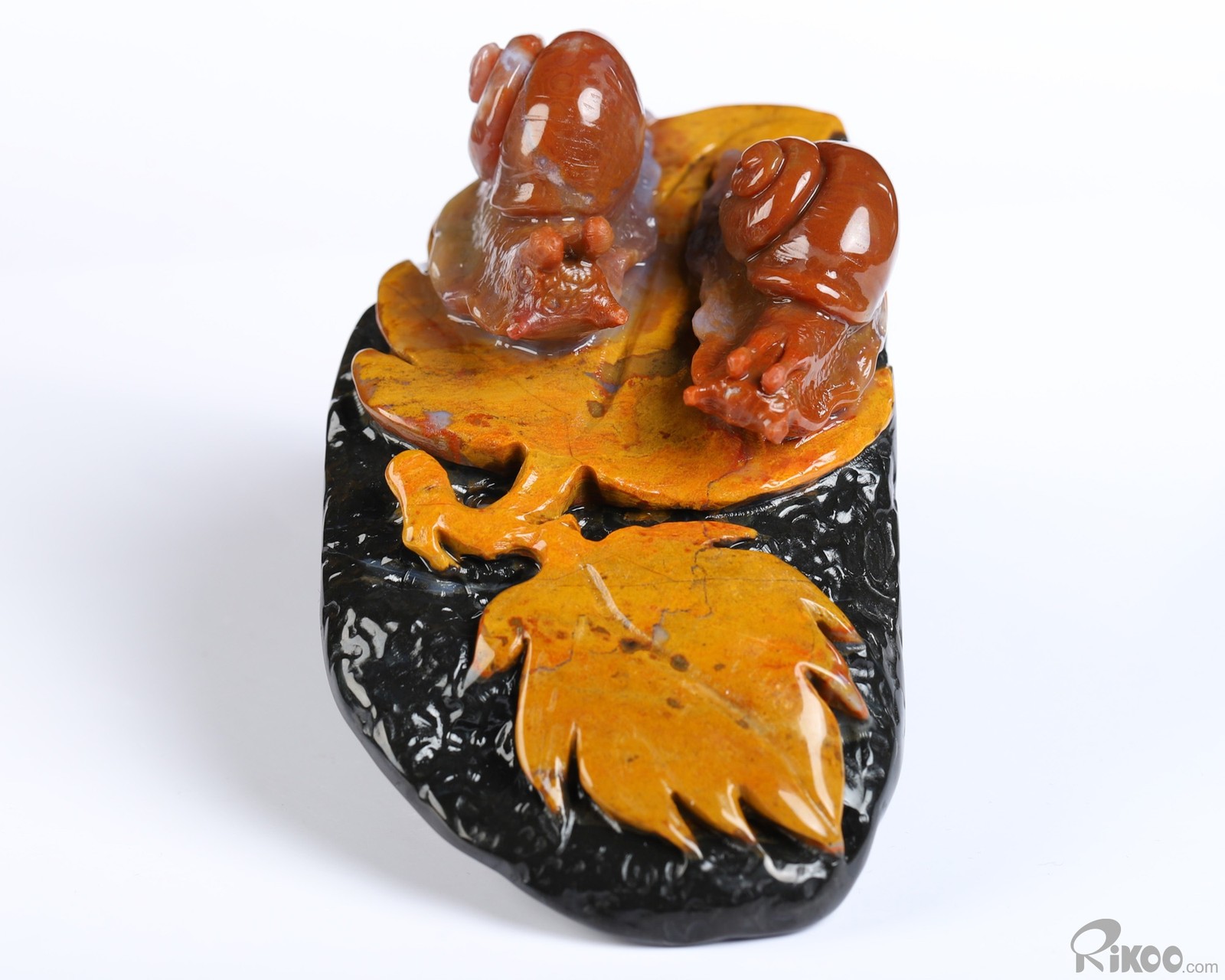 4.3″ Indian Agate Hand Carved Crystal Snails Sculpture, Crystal Healing