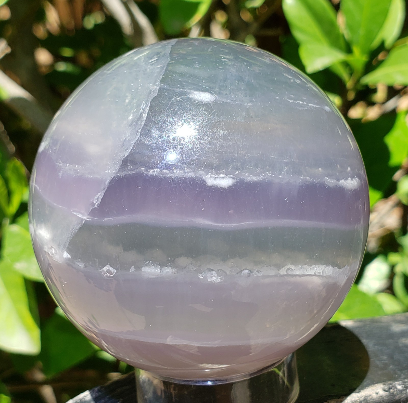 2.45″ Yttrium Lavender Fluorite Sphere Enhydro Sphere Orb Ball UV, 401g or 14 oz