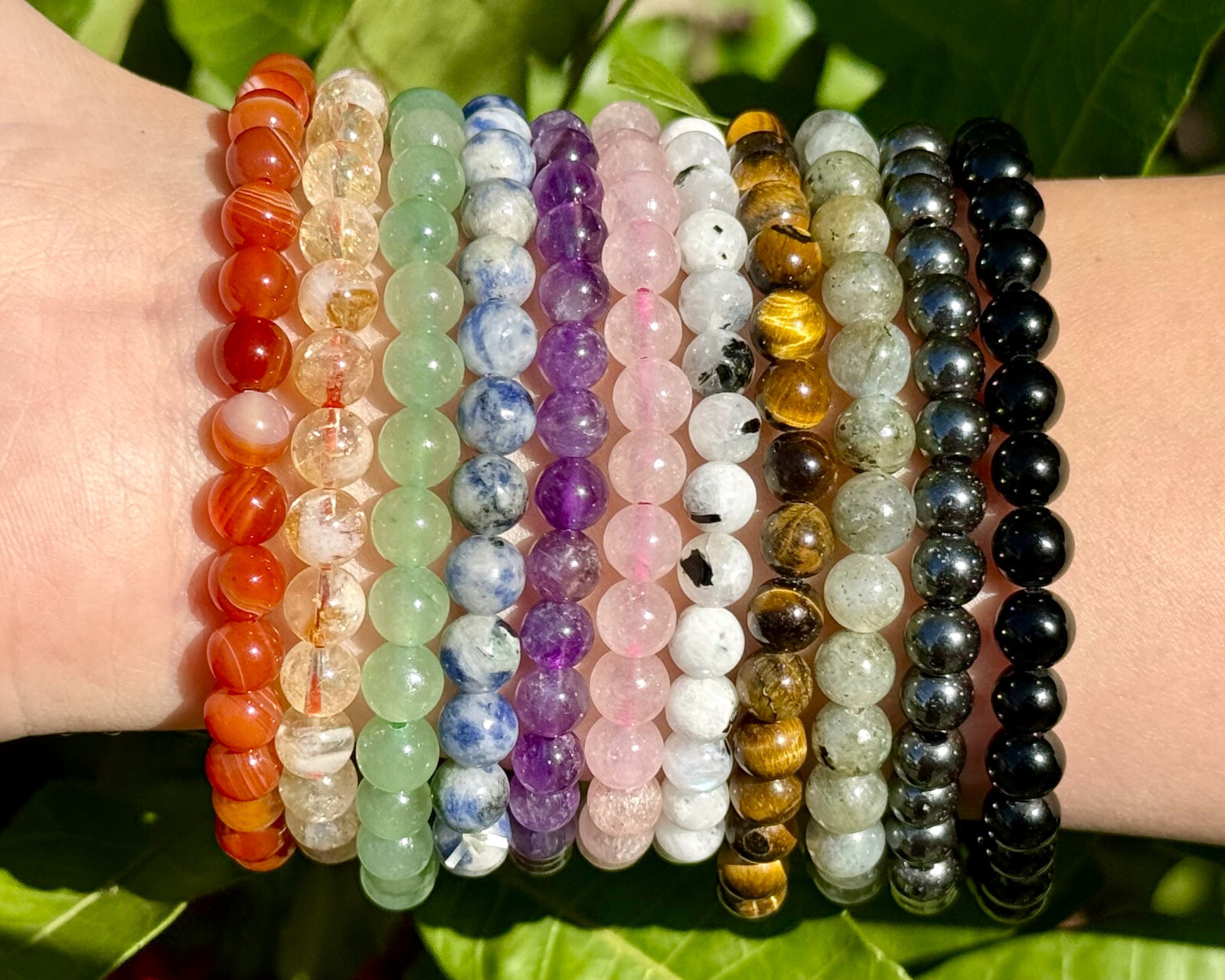 6 mm Bead Gemstone Bracelets BUY 3 GET 1 FREE – Dainty Stretch Crystal Bracelets