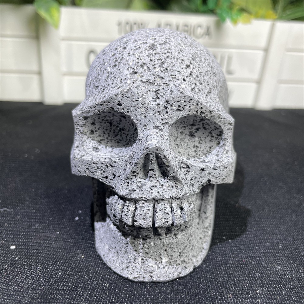1.3LB 3.3″ Natural Lava stone Skull Crystal Quartz Carving Reiki Decoration