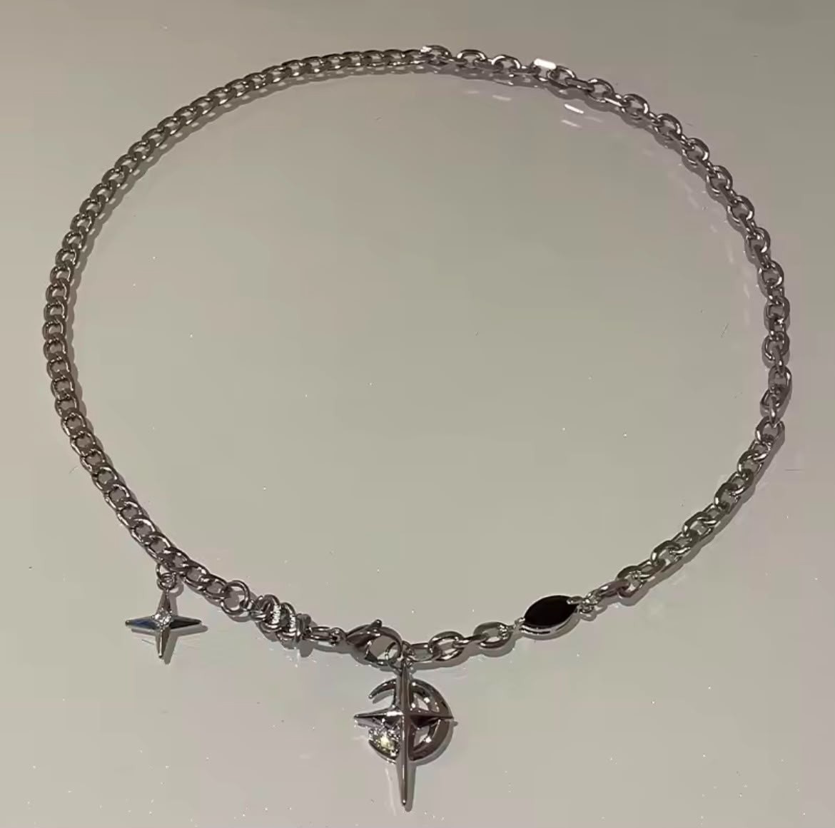 Gothic Star Necklace Silver Chain Y2K Celestial Moon Pendant Trendy Jewelry Gift