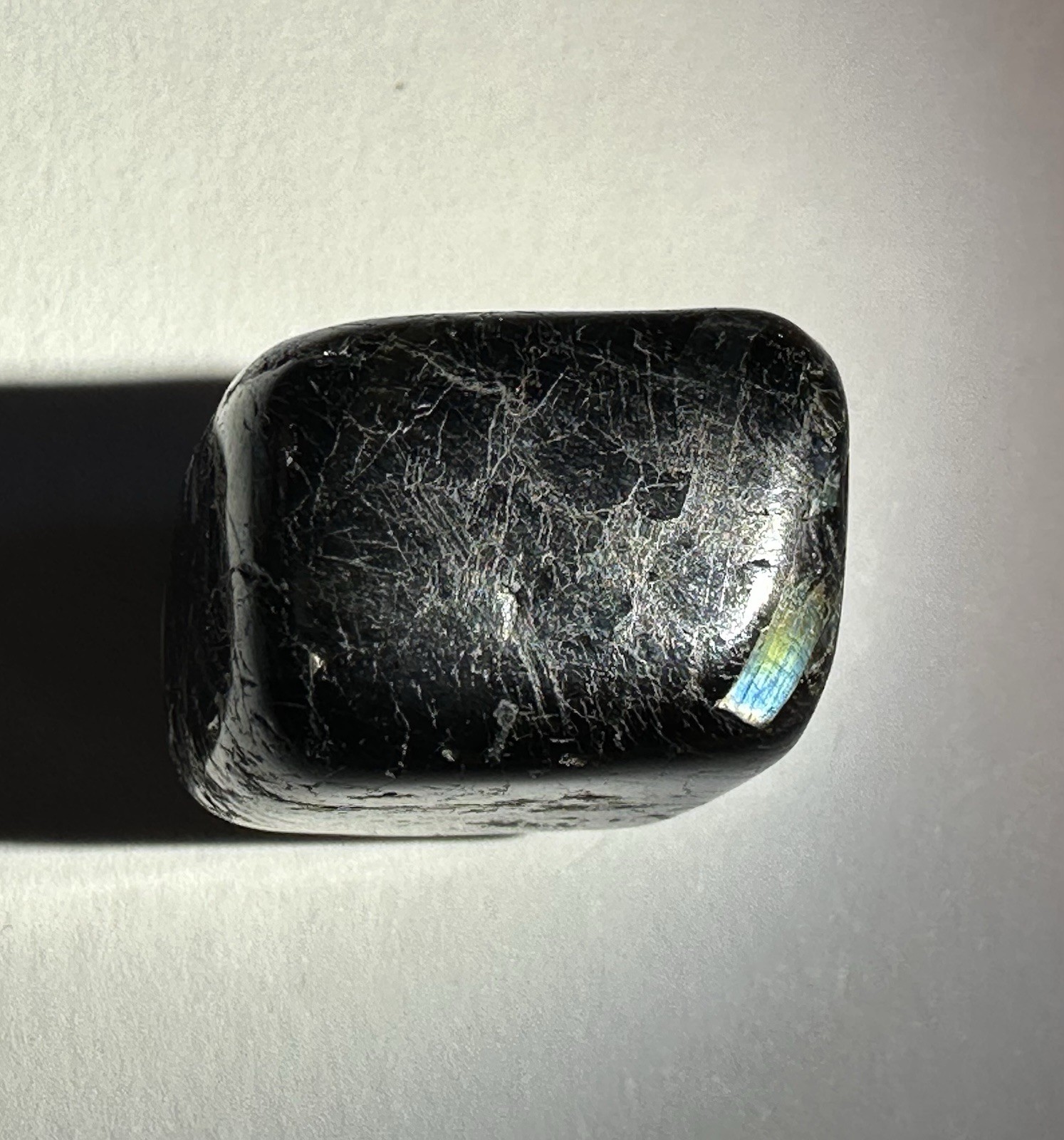 Nuummite Greenland Polished Tumbled Black Crystal Mineral w/ Iridescent Flash