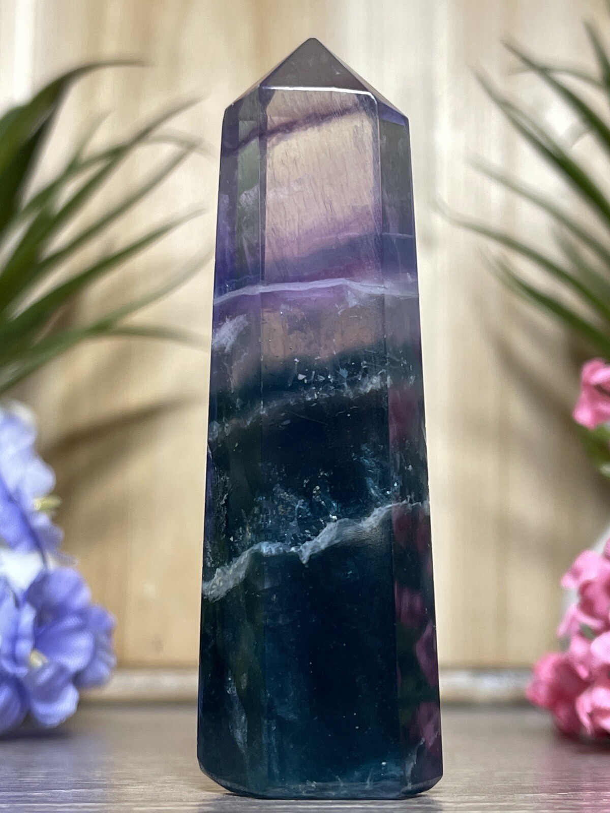 FLUORITE TOWER – Purple Green Rainbow Mineral Reiki Chakra Crystal Witch Decor