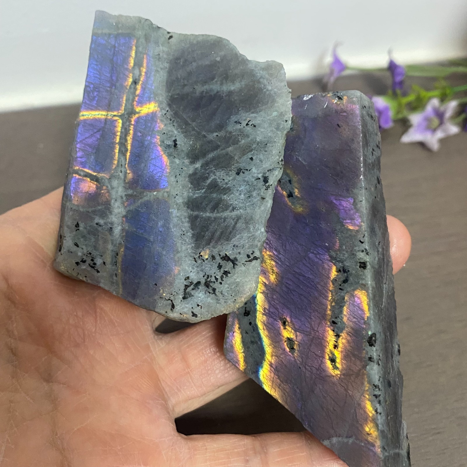 158g 2Pcs Top Labradorite Crystal Stone Rough Mineral Specimen Healing