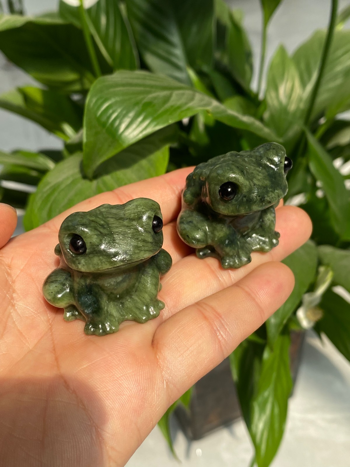 1pc Natural Green Jade Quartz Carved Crystal Frog skull reiki heal gift Decor
