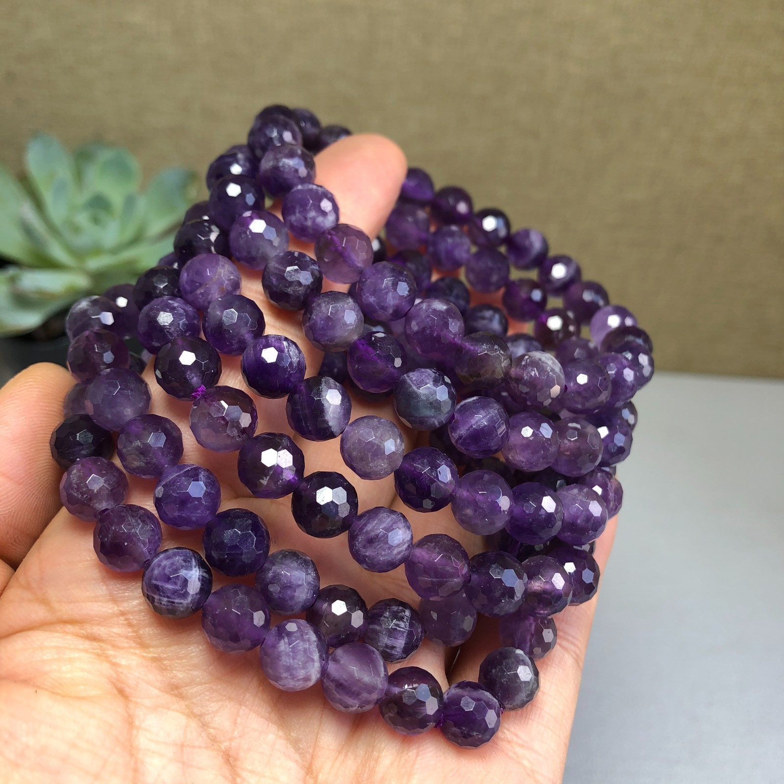 5Pcs Wholesal Natural Dreamy amethyst bracelets Crystal ball sphere facet 8mm