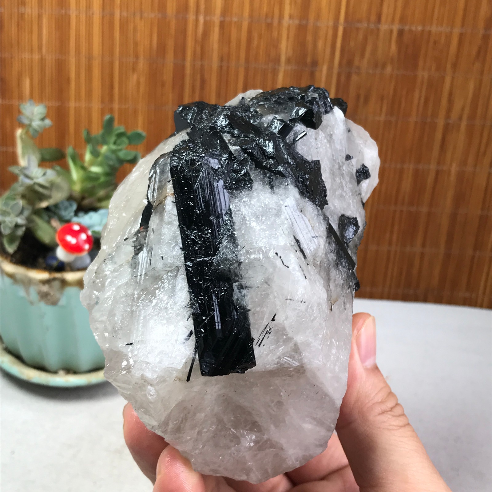 1.22kg Natural Beautiful Black tourmaline Quartz specimen Crystal Healing A6278