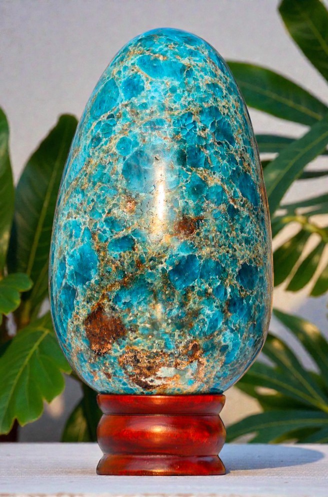 A+ Blue APATITE Crystal Quartz Healing Reiki Energy Stone Decor Huge Egg 170mm
