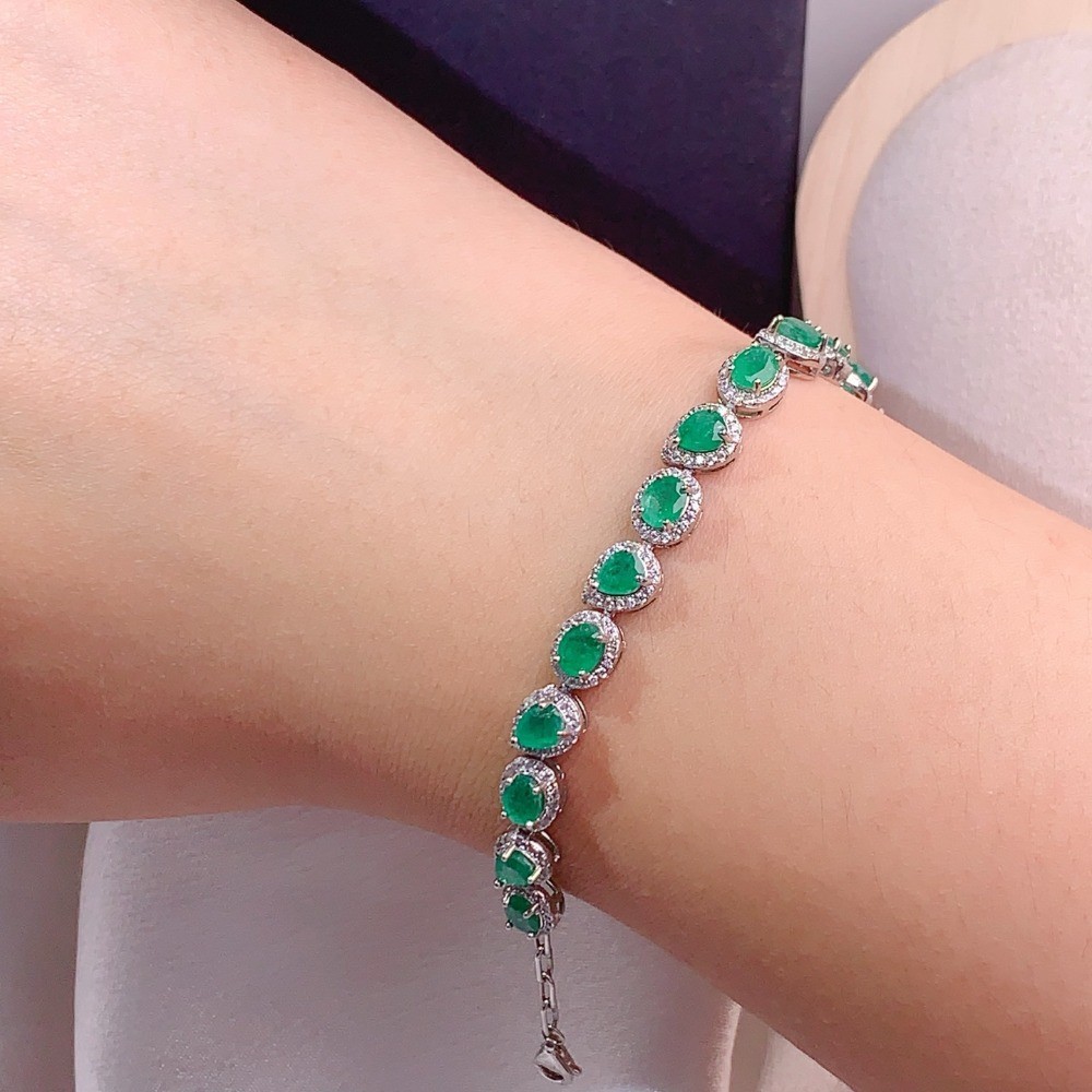 High Quality oval emerald bracelet Gemstone jewelry S925 Silver Plated 18K Gold