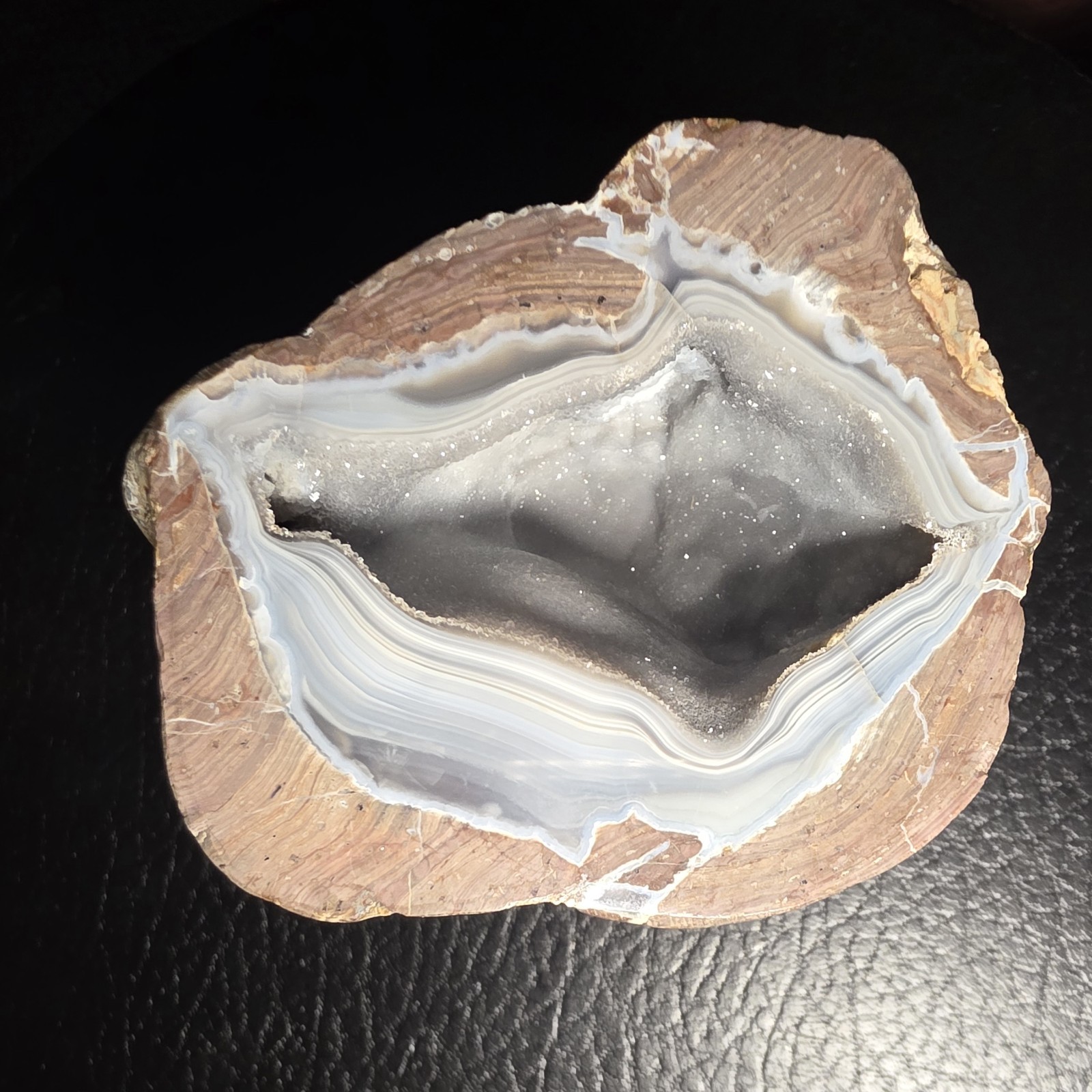 Impressive Large Kentucky Agate Display Specimen with Sugar Druzy Interior#S-27