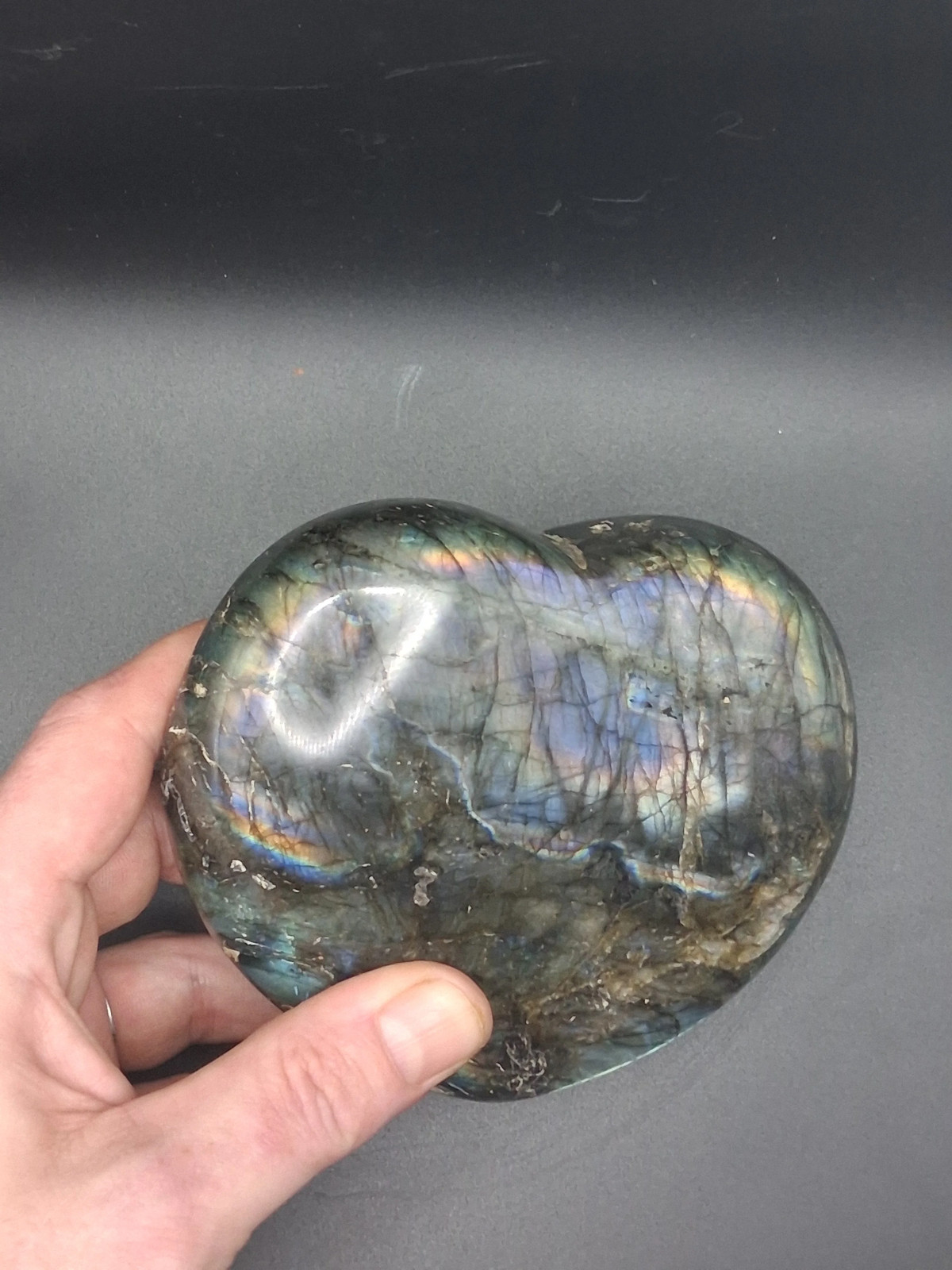 Large labradorite heart! 2.3 pounds, 5 by 5 inches